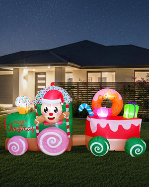 LED Gingerbread Candy Train Christmas Lawn Inflatable 2.4m