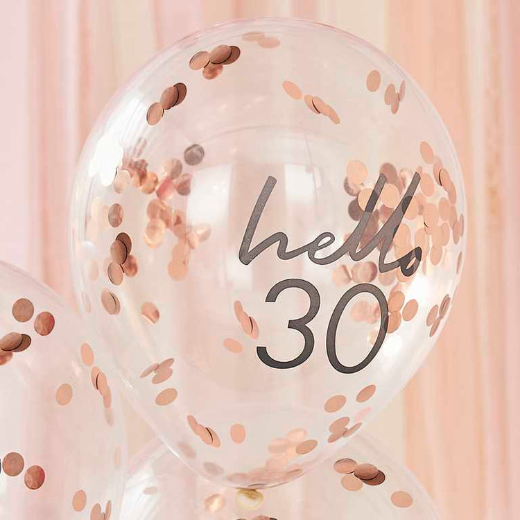 Mix It Up Rose Gold Confetti Filled Hello 30 30cm Balloons Pack of 5