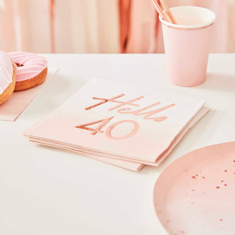 Mix It Up Rose Gold Foiled Watercolour Napkins Hello 40 Pack of 16