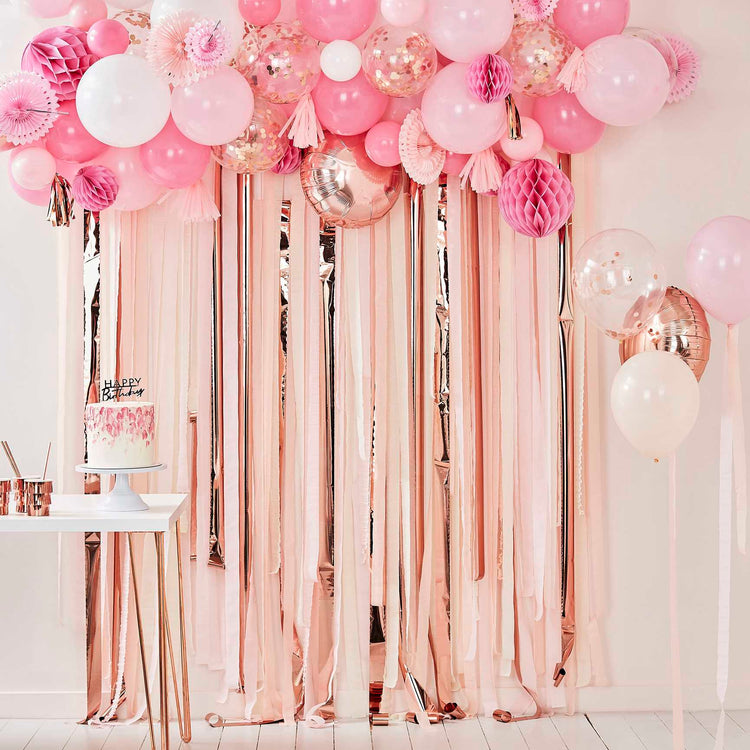 Mix It Up Blush White And Rose Gold Balloon Ceiling With Tassels