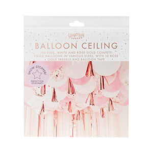 Mix It Up Blush White And Rose Gold Balloon Ceiling With Tassels