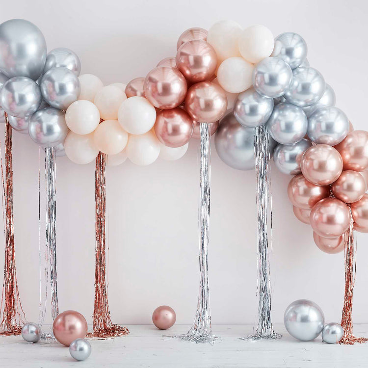 Mix It Up Balloon Arch mixed Metallic Balloon Arch With Fringe Curtain Pack of 97