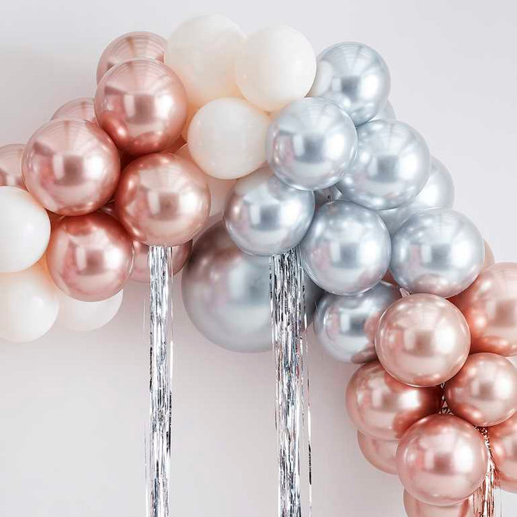 Mix It Up Balloon Arch mixed Metallic Balloon Arch With Fringe Curtain Pack of 97