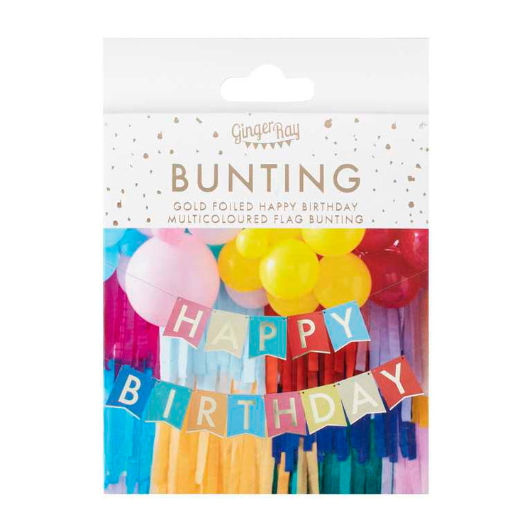 Mix It Up Multi Coloured Flag Gold Foiled Happy Birthday Banner