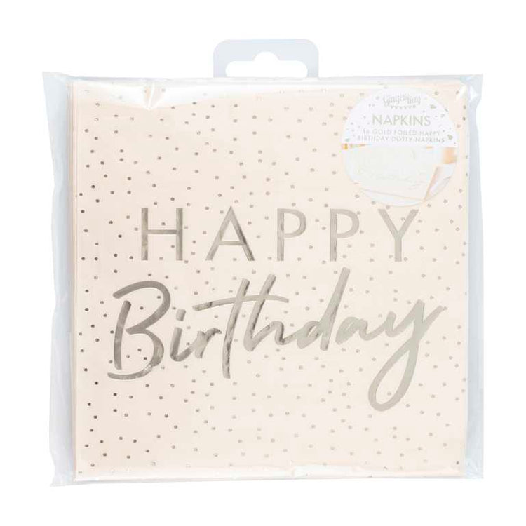 Mix It Up Napkins Happy Birthday Ditsy Dot Peach Foiled Pack of 16