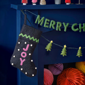 Merry & Bright Christmas Joy Felt Stocking