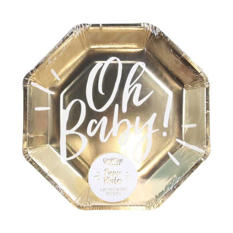 Oh Baby! Paper Plates Gold Pack of 8
