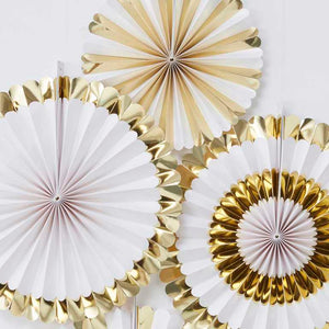 Oh Baby! Fan Decorations Gold And White Pack of 5