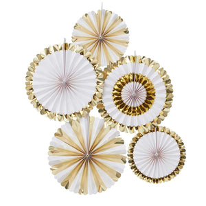 Oh Baby! Fan Decorations Gold And White Pack of 5