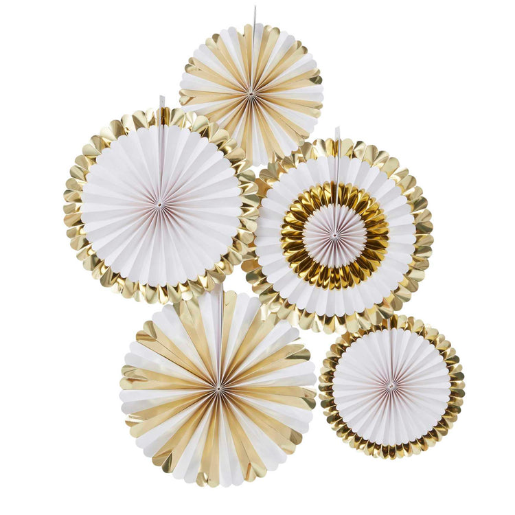 Oh Baby! Fan Decorations Gold And White Pack of 5