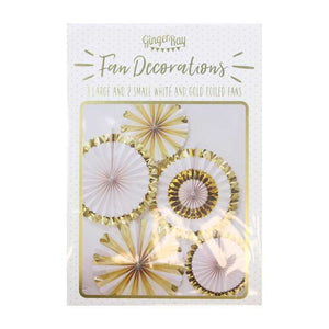 Oh Baby! Fan Decorations Gold And White Pack of 5
