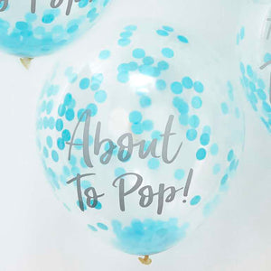 Oh Baby! Balloons 12in/30cm Confetti Blue About To Pop Pack of 5
