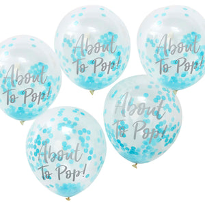 Oh Baby! Balloons 12in/30cm Confetti Blue About To Pop Pack of 5