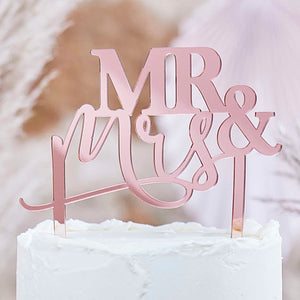A Touch of Pampas Cake Topper Mr and Mrs Rose Gold Acrylic