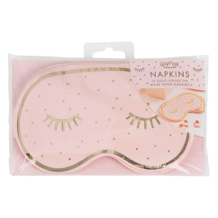 Pamper Party Gold Foiled and Pink Eye Mask Shaped Napkins Pack of 16