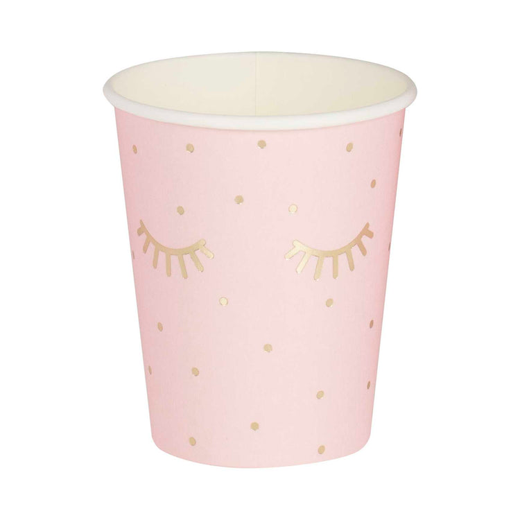 Pamper Party Gold Foiled and Pink Sleepy Eyes 266ml Paper Cups Pack of 8