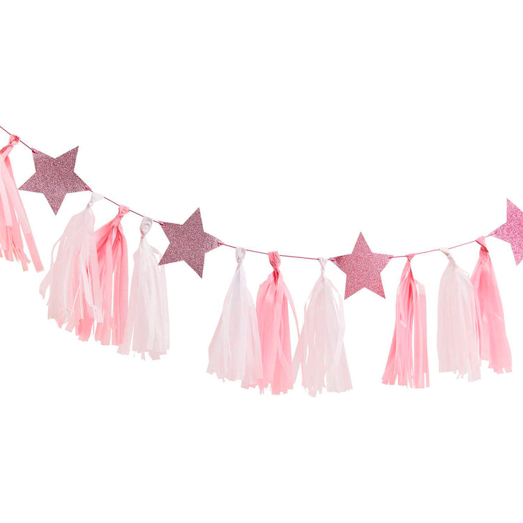 Pamper Party Pink Glitter Stars Tassel Garland