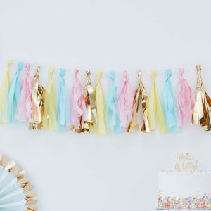Pick & Mix Tassel Garland Pastel & Gold Pack of 18