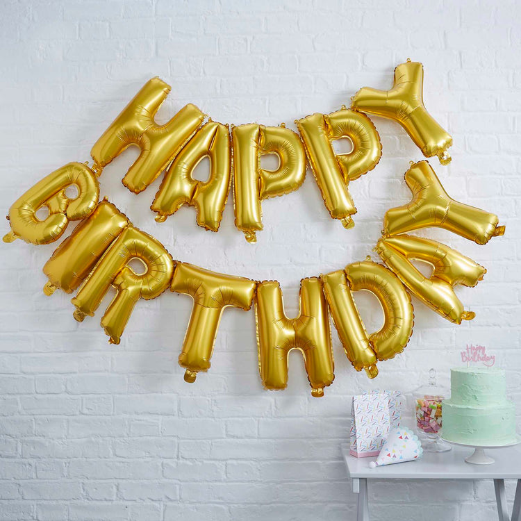 Pick & Mix Happy Birthday Balloon Bunting - Gold Pack of 14