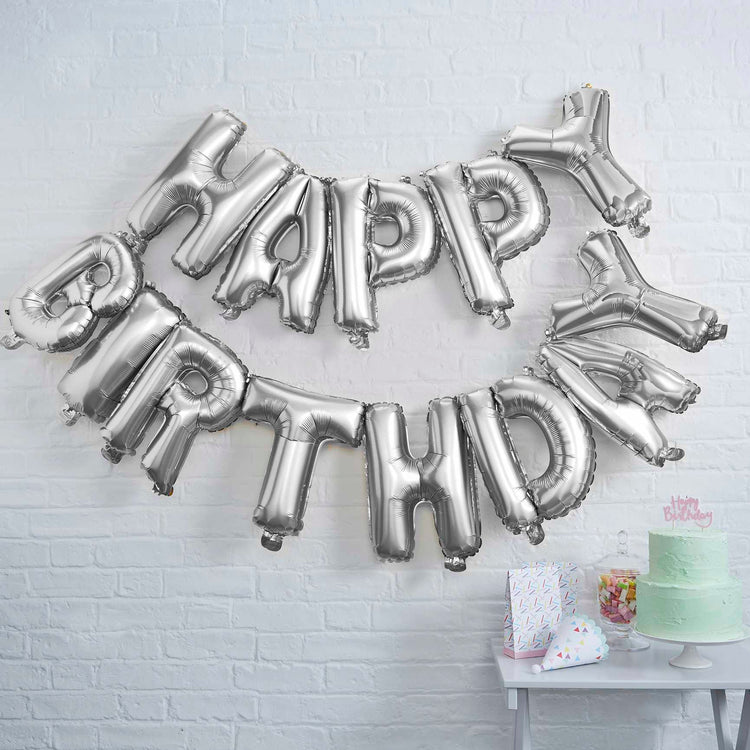 Pick & Mix Happy Birthday Balloon Bunting - Silver Pack of 14