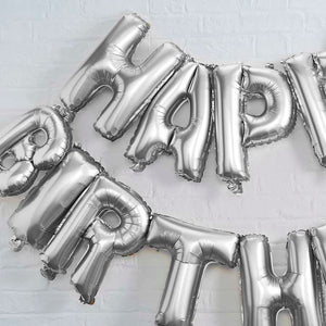 Pick & Mix Happy Birthday Balloon Bunting - Silver Pack of 14