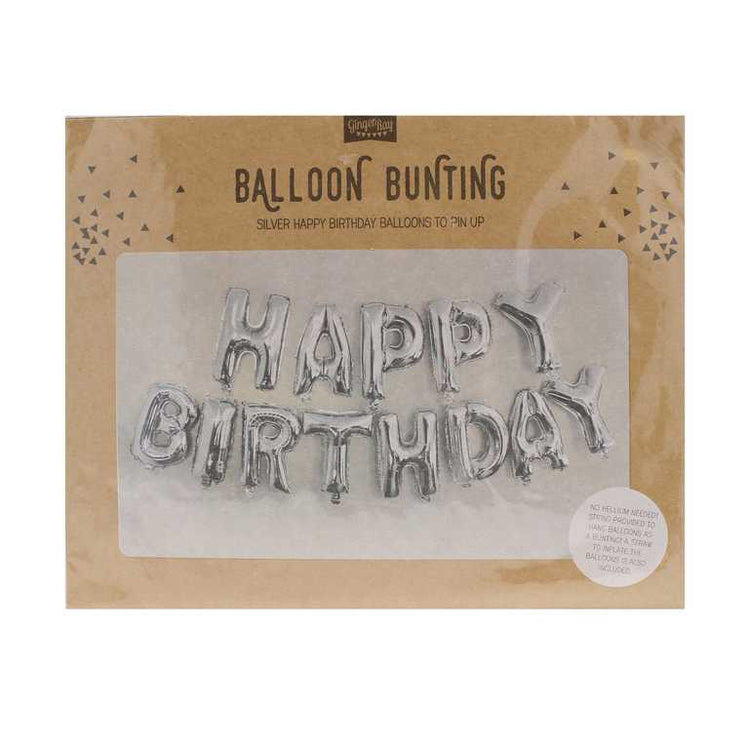 Pick & Mix Happy Birthday Balloon Bunting - Silver Pack of 14