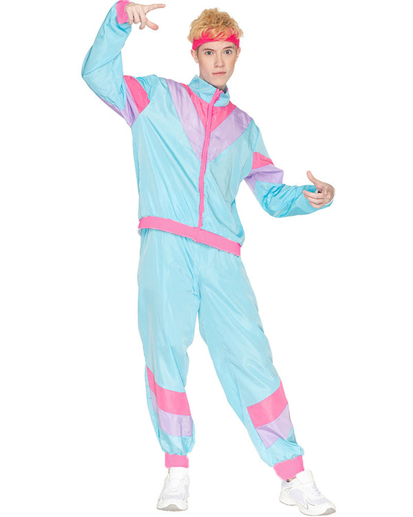 80s Pastel Blue Tracksuit Adult Plus Size Costume