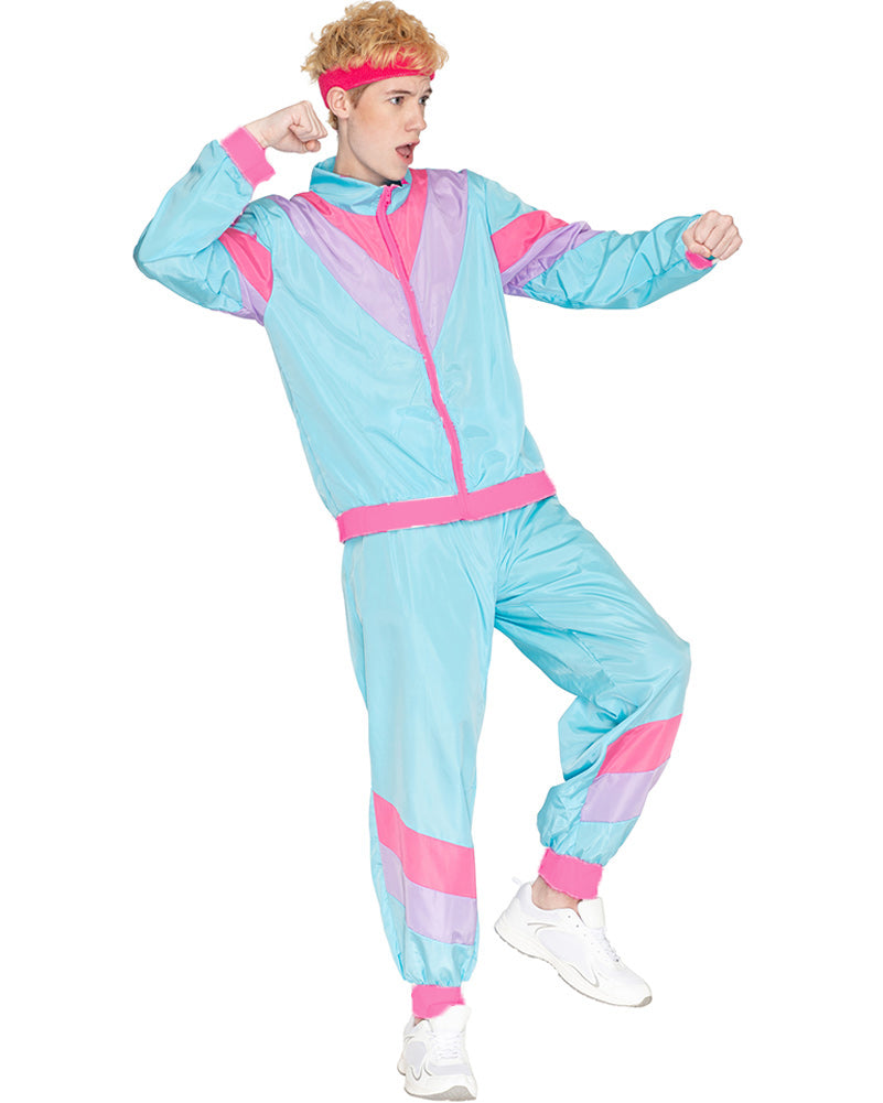 80s Pastel Blue Tracksuit Adult Costume