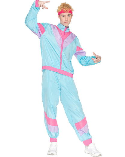 80s Pastel Blue Tracksuit Adult Costume