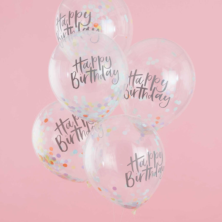 Pastel Party Confetti Balloons 30cm Happy Birthday Pack of 5