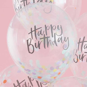 Pastel Party Confetti Balloons 30cm Happy Birthday Pack of 5