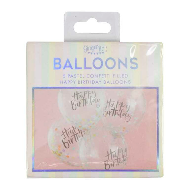 Pastel Party Confetti Balloons 30cm Happy Birthday Pack of 5