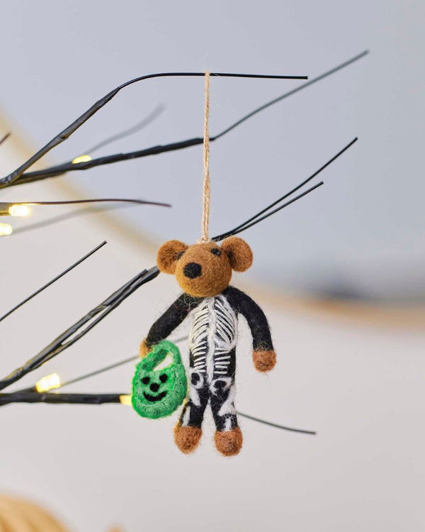 Pumpkin Spice Felt Skeleton Bear Hanging Tree Decoration