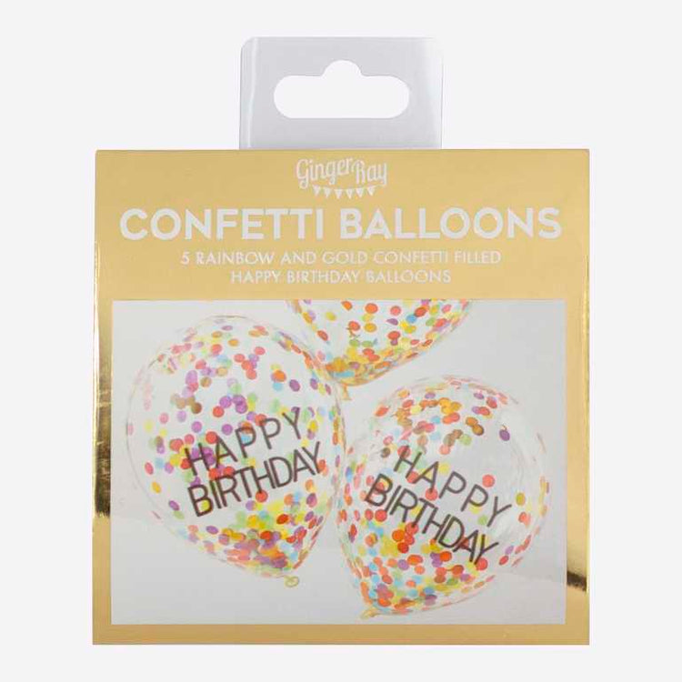 Over The Rainbow Confetti Balloon Happy Birthday Pack of 5