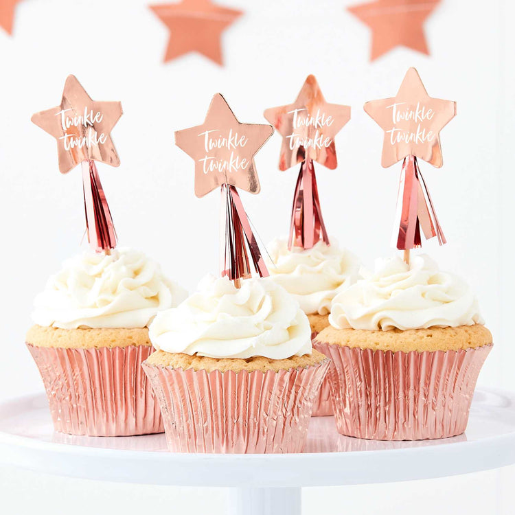 Twinkle Twinkle Cupcake Toppers - Rose Gold Pack of 8