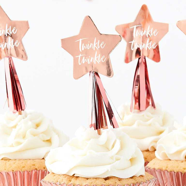 Twinkle Twinkle Cupcake Toppers - Rose Gold Pack of 8