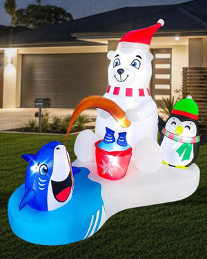 White Bear Penguin Fishing Christmas Lawn Inflatable 1.5m