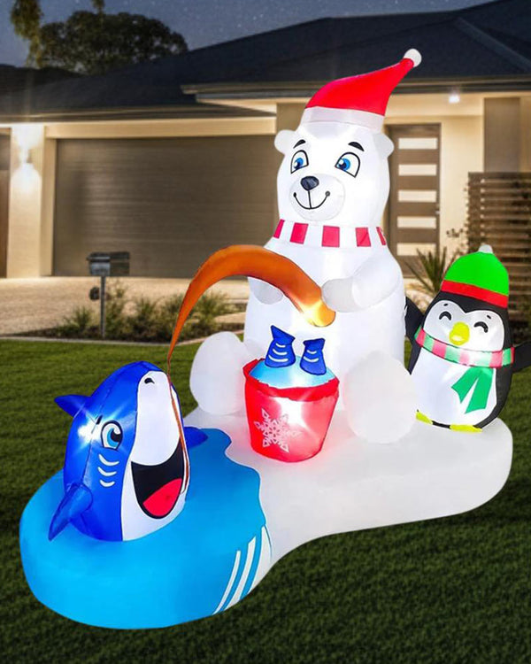 White Bear Penguin Fishing Christmas Lawn Inflatable 1.5m
