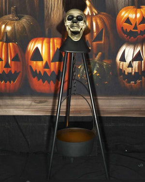 Skull Hanging Cauldron Animated Decoration 1m