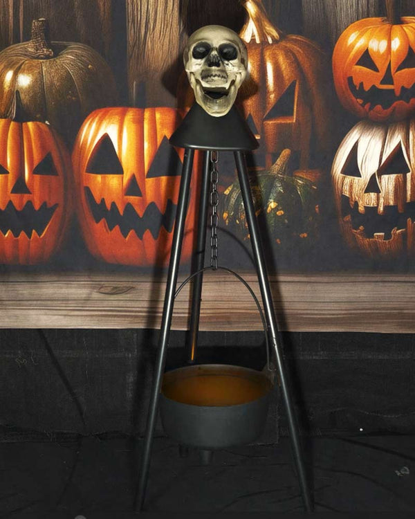 Skull Hanging Cauldron Animated Decoration 1m