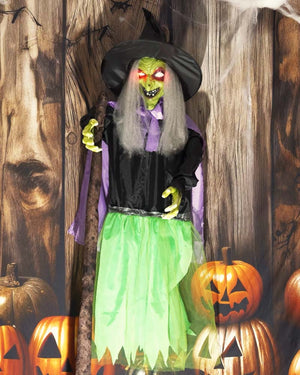 Standing Witch with Broom Animated Decoration 1.9m