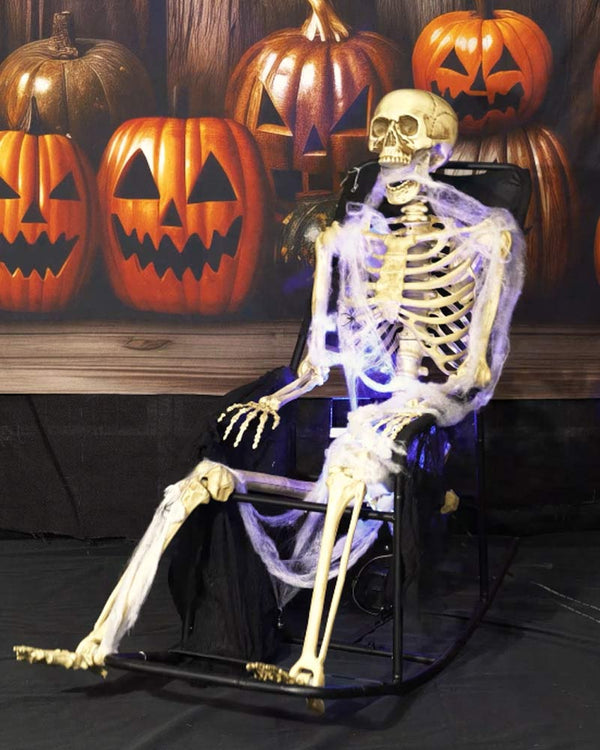 Skeleton On Rocking Chair Animated Decoration 1m