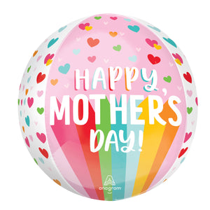 Orbz XL Happy Mothers Day Bright Stripes & Hearts Foil Balloon