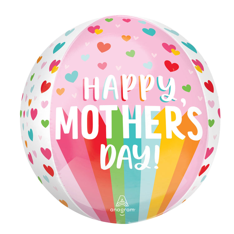 Orbz XL Happy Mothers Day Bright Stripes & Hearts Foil Balloon