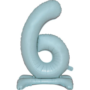 Large Number 6 Standing Pastel Blue Foil Balloon