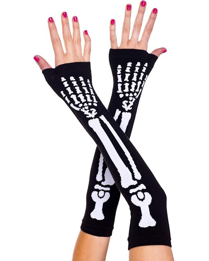 Acrylic Skeleton Long Palm Fingerless Gloves