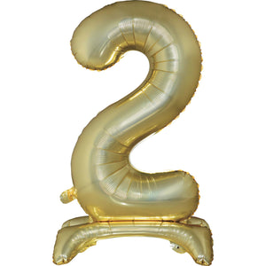 Large Number 2 Standing White Gold Foil Balloon