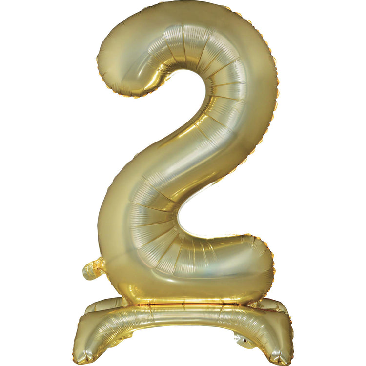 Large Number 2 Standing White Gold Foil Balloon