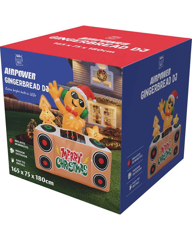Gingerbread DJ Christmas Lawn Inflatable 1.8m