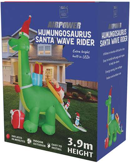 Humungosaurus Santa Wave Rider Christmas Lawn Inflatable 3.9m